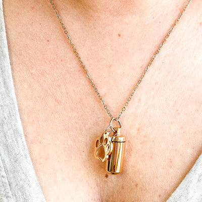 Cremation Jewelry -Cylinder Memorial Urn Necklace - Pet loss Capsule